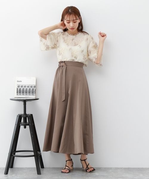 mysty woman（ミスティウーマン）の「【WEB限定アイテム】サイドギャザーフレアスカート 353943（スカート・レディース・ブラウン/ベージュ/ブラック・FREE）」の7枚目の写真