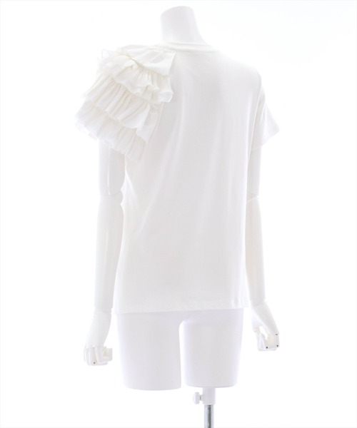 新品23SS◆リナシメント◆BIGフリルが可愛い！人気の白Ｔシャツ 洗濯機可能〉ロング リブ スリーブ フリル カットソー （Tシャツ