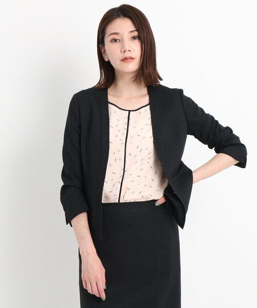 新品未使用◎クードシャンス　リネンライク　ノーカラージャケット　ホワイト40 L 新品未使用◎クードシャンス リネンライク ノーカラージャケット