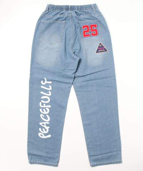 Salong hameu(サロン ハミュー)の「ワッペン&プリントデザイン ワイドテーパード デニムパンツ レディース メンズ/カラーパンツ/ジーンズ(デニムパンツ・メンズ・インディゴブルー/ライトインディゴブルー/オフホワイト/ブラック・M/L)」の6枚目の写真