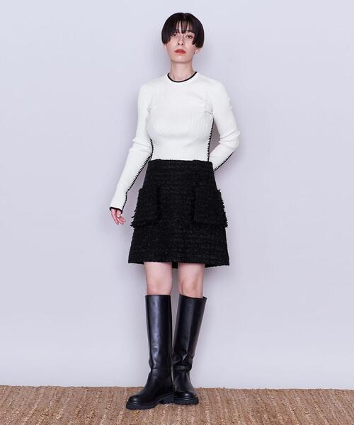AEWEN MATOPH（イウエン マトフ）の「＜AEWEN MATOPH＞C/CA ステッチ クルーネック リブニット（ニット/セーター・レディース・ブラック/グレー/ホワイト・FREE）」の8枚目の写真