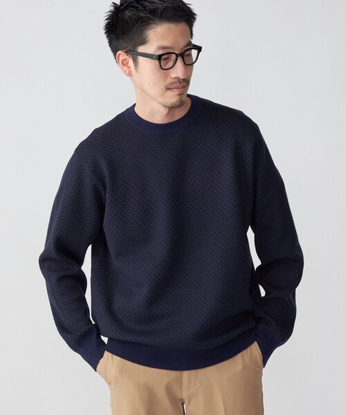 SHIPS（シップス）の「SHIPS: 〈ウォッシャブル〉12GG テックウール ジャカード クルーネック プルオーバー ニット（ニット/セーター・メンズ・ホワイト/チャコールグレー/ネイビー・LARGE/SMALL/MEDIUM/X-LARGE）」の3枚目の写真