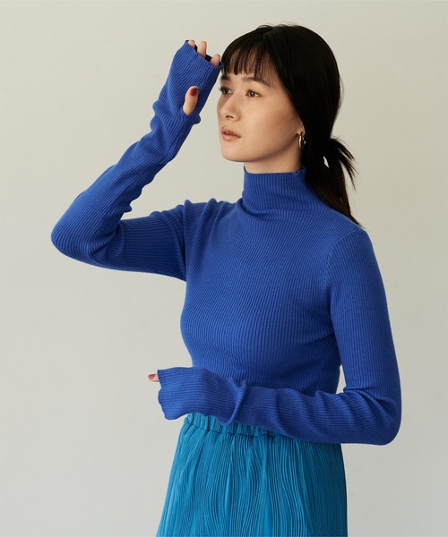 miette（ミエット）の「ﾌﾟﾁﾊｲﾈｯｸﾌｨﾝｶﾞｰﾎｰﾙﾘﾌﾞﾆｯﾄ（ニット/セーター・レディース・ブラック/ピンク/オレンジ/ブルー/グリーン・FREE）」の3枚目の写真