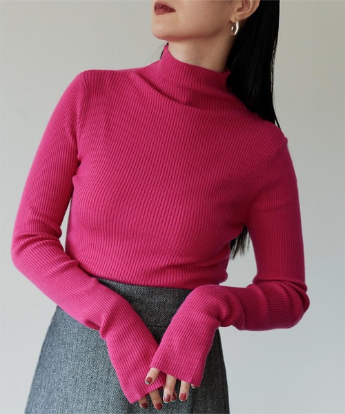 miette（ミエット）の「ﾌﾟﾁﾊｲﾈｯｸﾌｨﾝｶﾞｰﾎｰﾙﾘﾌﾞﾆｯﾄ（ニット/セーター・レディース・ブラック/ピンク/オレンジ/ブルー/グリーン・FREE）」の8枚目の写真