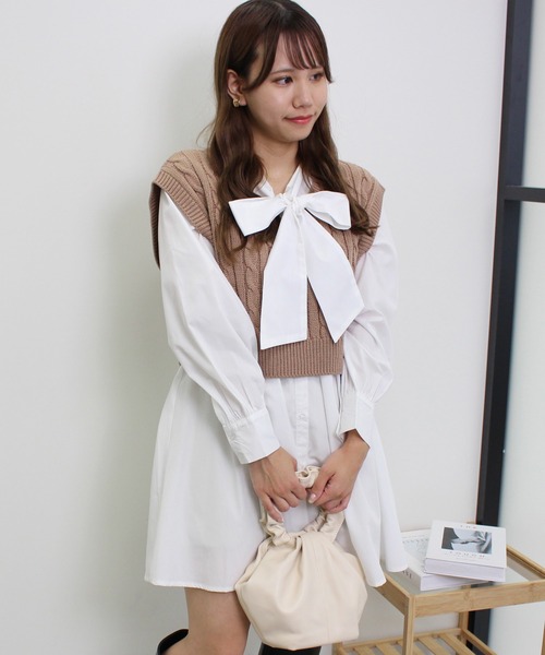 Vネックニットベスト ボウタイワンピースセット Tシャツ カットソー Ingni イング のファッション通販 Zozotown