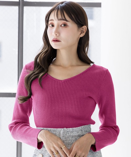 Julia Boutique(ジュリアブティック)の「前後2WAYネックパーソナルカラーリブニットトップス/22613(ニット/セーター・レディース・ブラック/ブルー/ピンク/チャコール/パープル/アイボリー/ブラウン/ライトピンク/ライトブルー/オレンジ/ネイビー/ボルドー/イエロー/パープル系/ベージュ/グリーン・ONE)」の12枚目の写真