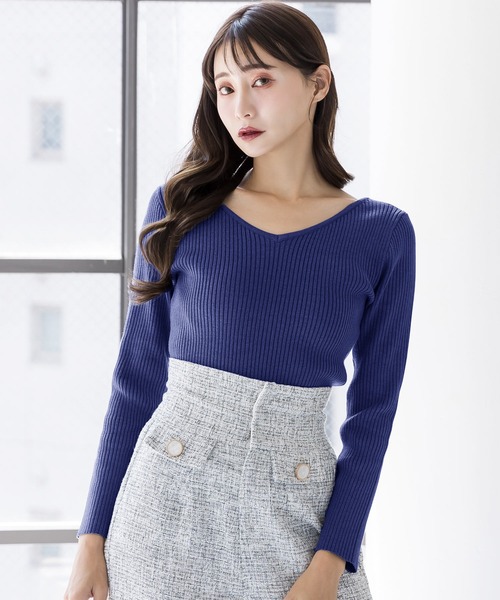 Julia Boutique(ジュリアブティック)の「前後2WAYネックパーソナルカラーリブニットトップス/22613(ニット/セーター・レディース・ブラック/ブルー/ピンク/チャコール/パープル/アイボリー/ブラウン/ライトピンク/ライトブルー/オレンジ/ネイビー/ボルドー/イエロー/パープル系/ベージュ/グリーン・ONE)」の10枚目の写真
