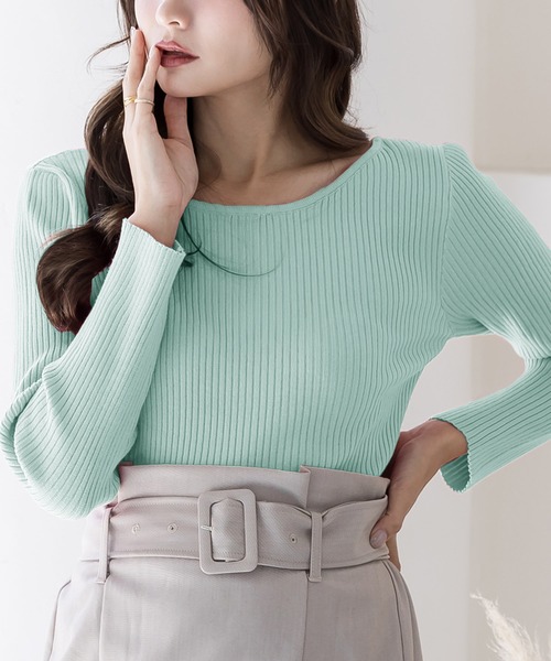Julia Boutique(ジュリアブティック)の「前後2WAYネックパーソナルカラーリブニットトップス/22613(ニット/セーター・レディース・ブラック/ブルー/ピンク/チャコール/パープル/アイボリー/ブラウン/ライトピンク/ライトブルー/オレンジ/ネイビー/ボルドー/イエロー/パープル系/ベージュ/グリーン・ONE)」の8枚目の写真