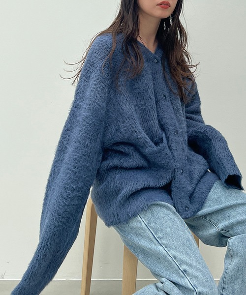 y/m by れぽすけ（イムバイレポスケ）の「モヘヤタッチルーズカーディガン（カーディガン/ボレロ・メンズ・ブラック/ダークブルー・MEDIUM/LARGE）」の2枚目の写真