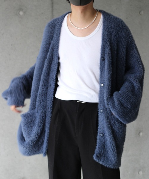 y/m by れぽすけ（イムバイレポスケ）の「モヘヤタッチルーズカーディガン（カーディガン/ボレロ・メンズ・ブラック/ダークブルー・MEDIUM/LARGE）」の6枚目の写真