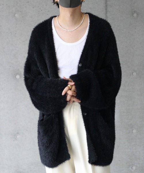 y/m by れぽすけ（イムバイレポスケ）の「モヘヤタッチルーズカーディガン（カーディガン/ボレロ・メンズ・ブラック/ダークブルー・MEDIUM/LARGE）」の4枚目の写真