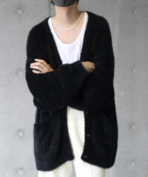 y/m by れぽすけ（イムバイレポスケ）の「モヘヤタッチルーズカーディガン（カーディガン/ボレロ・メンズ・ブラック/ダークブルー・MEDIUM/LARGE）」の3枚目の写真