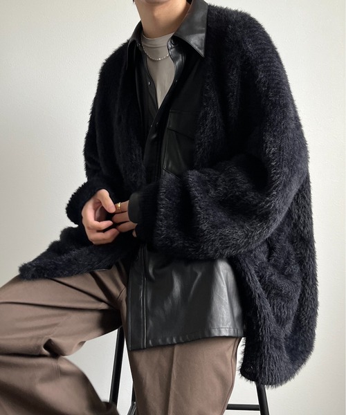 y/m by れぽすけ（イムバイレポスケ）の「モヘヤタッチルーズカーディガン（カーディガン/ボレロ・メンズ・ブラック/ダークブルー・MEDIUM/LARGE）」の18枚目の写真