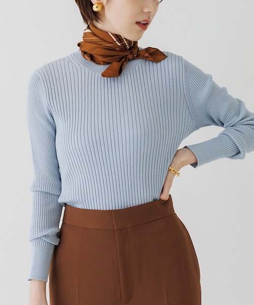 Rouge vif(ルージュヴィフ)の「コットンシルクリブクルーネックニット(ニット/セーター・レディース・ブラック/ピンク/ブラウン/サックスブルー・フリー)」の4枚目の写真