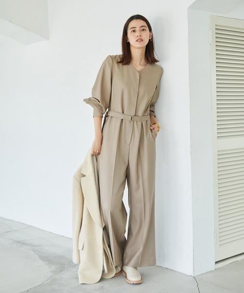 ROPE'(ロペ)の「ウールブレンドVネックコンビネゾン(つなぎ/オールインワン・レディース・ブラック/ベージュ・38)」の1枚目の写真