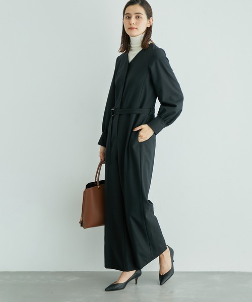 ROPE'(ロペ)の「ウールブレンドVネックコンビネゾン(つなぎ/オールインワン・レディース・ブラック/ベージュ・38)」の2枚目の写真