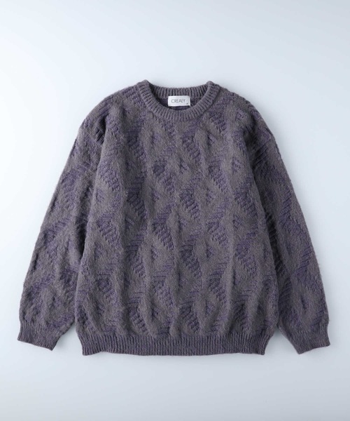 Right-on（ライトオン）の「総柄シャギーニットクルー（ニット/セーター・メンズ・ゴールド/ブルー/ダークブラウン/パープル/ブラック×レッド/ブラック/ワイン/グリーン/ブラック×グレー・L/XL/M）」の7枚目の写真