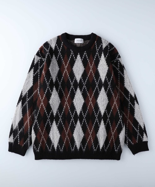 Right-on（ライトオン）の「総柄シャギーニットクルー（ニット/セーター・メンズ・ゴールド/ブルー/ダークブラウン/パープル/ブラック×レッド/ブラック/ワイン/グリーン/ブラック×グレー・L/XL/M）」の3枚目の写真