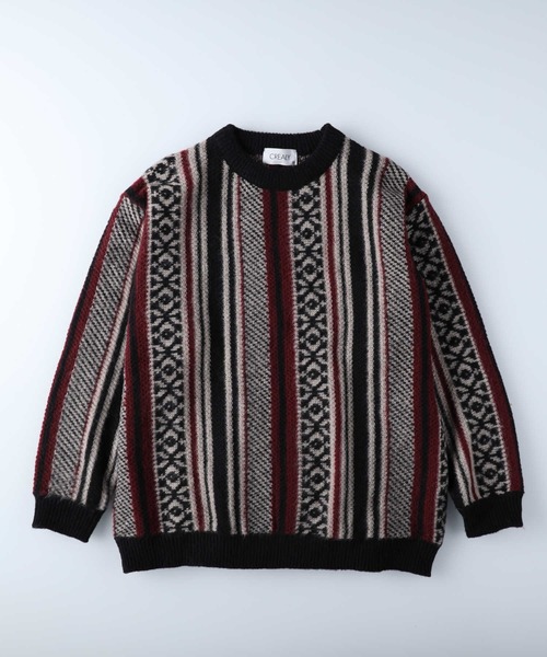Right-on（ライトオン）の「総柄シャギーニットクルー（ニット/セーター・メンズ・ゴールド/ブルー/ダークブラウン/パープル/ブラック×レッド/ブラック/ワイン/グリーン/ブラック×グレー・L/XL/M）」の8枚目の写真