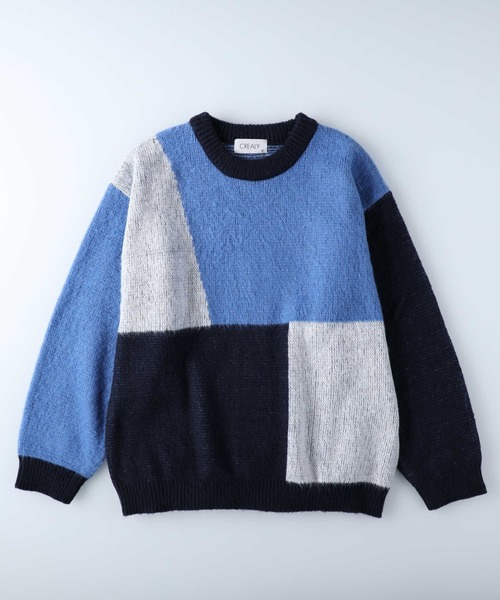 Right-on（ライトオン）の「総柄シャギーニットクルー（ニット/セーター・メンズ・ゴールド/ブルー/ダークブラウン/パープル/ブラック×レッド/ブラック/ワイン/グリーン/ブラック×グレー・L/XL/M）」の6枚目の写真