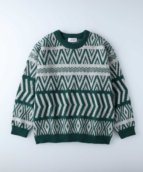 Right-on（ライトオン）の「総柄シャギーニットクルー（ニット/セーター・メンズ・ゴールド/ブルー/ダークブラウン/パープル/ブラック×レッド/ブラック/ワイン/グリーン/ブラック×グレー・L/XL/M）」の5枚目の写真