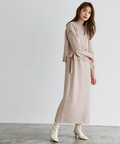 Vネックベスト×ワンピースセットアップ