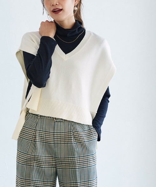 Vネックベスト×ワンピースセットアップ