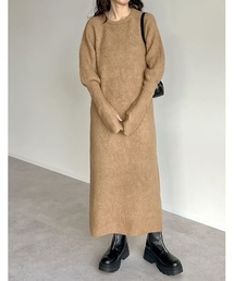 Re:EDIT | [2023A/W PRE ORDER][低身長サイズ有]指穴ボリュームスリーブ畦編みリブニットワンピース(ワンピース)