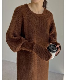 Re:EDIT | [累計販売1.1万枚突破！][低身長サイズ有]指穴ボリュームスリーブ起毛リブニットワンピース暖かい[サステナブル](ワンピース)