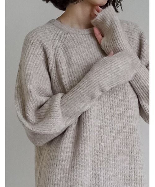 Re:EDIT（リエディ）の「[累計販売枚数1.75万枚突破！][新色追加][低身長サイズ有][サステナブル]指穴ボリュームスリーブ畦編みリブニットワンピース（ワンピース・レディース・チャコールグレー/ベージュ/ブルー/ブラック/イエロー/グレー/キャメル/ブラウン/ベージュ系その他/グレー系その他・LARGE/MEDIUM/SHORT）」の22枚目の写真
