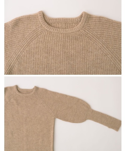 Re:EDIT（リエディ）の「[累計販売枚数1.75万枚突破！][新色追加][低身長サイズ有][サステナブル]指穴ボリュームスリーブ畦編みリブニットワンピース（ワンピース・レディース・チャコールグレー/ベージュ/ブルー/ブラック/イエロー/グレー/キャメル/ブラウン/ベージュ系その他/グレー系その他・LARGE/MEDIUM/SHORT）」の11枚目の写真