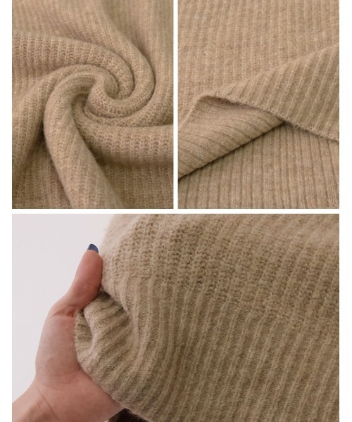 Re:EDIT（リエディ）の「[累計販売枚数1.75万枚突破！][新色追加][低身長サイズ有][サステナブル]指穴ボリュームスリーブ畦編みリブニットワンピース（ワンピース・レディース・チャコールグレー/ベージュ/ブルー/ブラック/イエロー/グレー/キャメル/ブラウン/ベージュ系その他/グレー系その他・LARGE/MEDIUM/SHORT）」の13枚目の写真