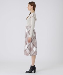 クレストブリッジチェックエアリーツイル カットソーコンビワンピース　ネイビー クレストブリッジチェックエアリーツイル カットソーコンビ