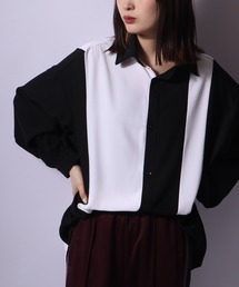 SUGGESTION ジョーゼットバルーンスリーブ切替シャツ