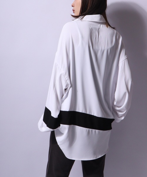 SUGGESTION(サジェッション)の「SUGGESTION ジョーゼットバルーンスリーブ切替シャツ(シャツ/ブラウス・メンズ・ホワイト/ホワイト系その他/ブラック系その他/ブラック・L/M)」の16枚目の写真