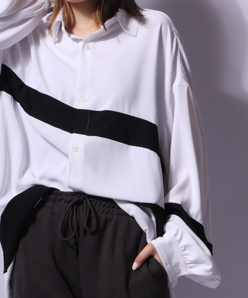 SUGGESTION(サジェッション)の「SUGGESTION ジョーゼットバルーンスリーブ切替シャツ(シャツ/ブラウス・メンズ・ホワイト/ホワイト系その他/ブラック系その他/ブラック・L/M)」の11枚目の写真