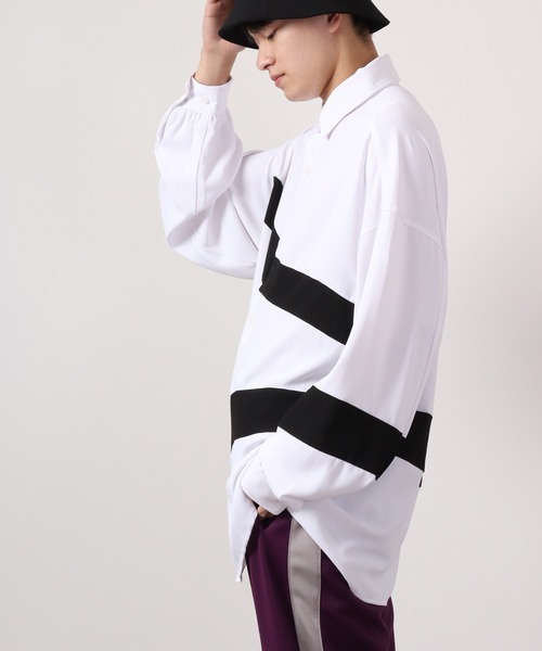 SUGGESTION(サジェッション)の「SUGGESTION ジョーゼットバルーンスリーブ切替シャツ(シャツ/ブラウス・メンズ・ホワイト/ホワイト系その他/ブラック系その他/ブラック・L/M)」の8枚目の写真