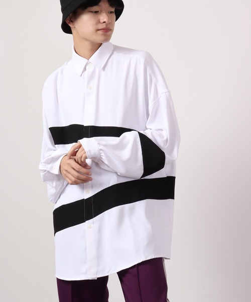 SUGGESTION(サジェッション)の「SUGGESTION ジョーゼットバルーンスリーブ切替シャツ(シャツ/ブラウス・メンズ・ホワイト/ホワイト系その他/ブラック系その他/ブラック・L/M)」の7枚目の写真