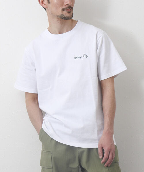 UNIVERSAL OVERALL(ユニバーサルオーバーオール)の「【UNIVERSAL OVERALL/ユニバーサル オーバーオール】別注WINDYCITY Tシャツ(Tシャツ/カットソー・メンズ・ホワイト/イエロー/ブルー/キナリ・M/L/XL)」の14枚目の写真