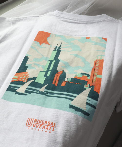 UNIVERSAL OVERALL(ユニバーサルオーバーオール)の「【UNIVERSAL OVERALL/ユニバーサル オーバーオール】別注WINDYCITY Tシャツ(Tシャツ/カットソー・メンズ・ホワイト/イエロー/ブルー/キナリ・M/L/XL)」の5枚目の写真