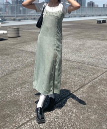 【スリット入り】レオパードバックレースアップキャミロングワンピ