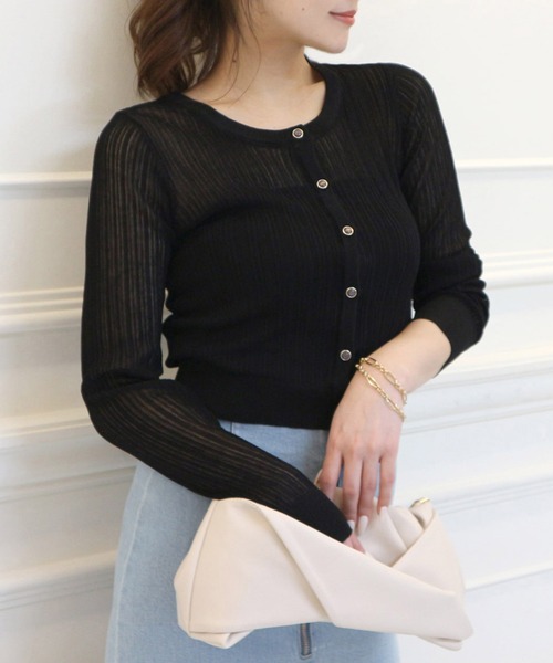 ROYAL PARTY(ロイヤルパーティー)の「ニットシアーカーディガン(カーディガン/ボレロ・レディース・ブラック/パープル/オフホワイト・FREE)」の16枚目の写真