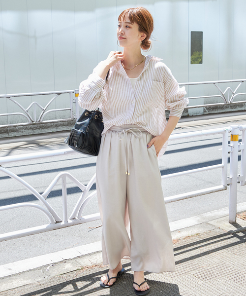 BASCO　バスコ　リネン　ブラウス　半袖　タック　ベージュ BASCO バスコ リネン ブラウス 半袖 タック ベージュ BASCO バスコ