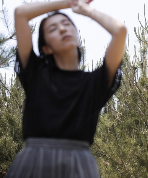 select MOCA(セレクトモカ)の「ドロップショルダーハーフスリーブメッシュトップス(Tシャツ/カットソー・レディース・アイボリー/ブラック/グリーン・FREE)」の13枚目の写真