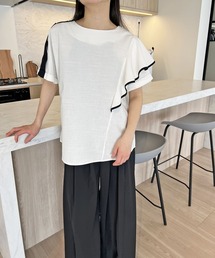 アシンメトリー配色ラッフルトップス