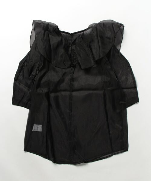STYLEBLOCK(スタイルブロック)の「オーガンジーコクーンスリーブフリルブラウス(シャツ/ブラウス・レディース・グレー/ホワイト系その他/ブラック・M)」の4枚目の写真