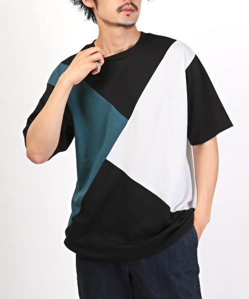 LUXSTYLE(ラグスタイル)の「ポンチ切替半袖ビッグTシャツ(Tシャツ/カットソー・メンズ・C/A・M/L)」の1枚目の写真