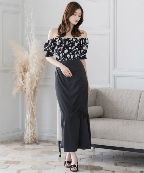 Julia Boutique（ジュリアブティック）の「柄＆無地ドロストマーメイドスカート/23073（スカート・レディース・モカ/ピンク/ピンク系/ブラック・ONE）」の5枚目の写真