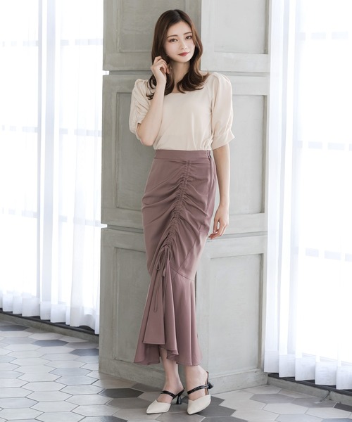 Julia Boutique（ジュリアブティック）の「柄＆無地ドロストマーメイドスカート/23073（スカート・レディース・モカ/ピンク/ピンク系/ブラック・ONE）」の12枚目の写真