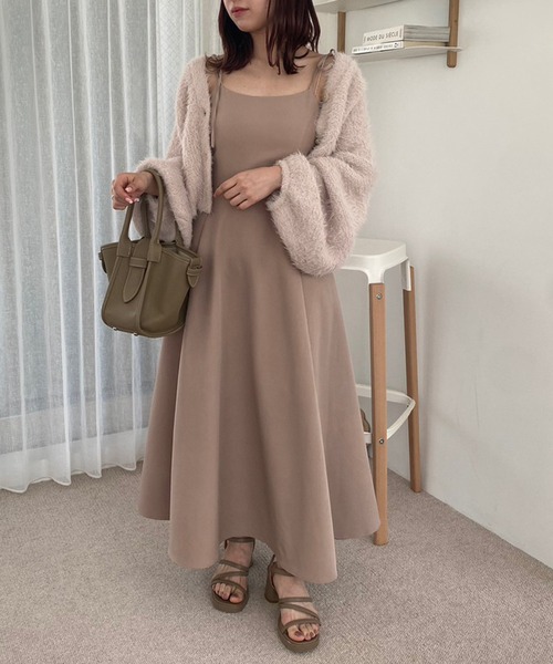 one after another NICE CLAUP（ワンアフターアナザーナイスクラップ）の「【S/M/Lサイズ】バックレースアップフレアキャミワンピース（ワンピース・レディース・ブラウン/ベージュ/ネイビー・SMALL/MEDIUM/LARGE）」の9枚目の写真